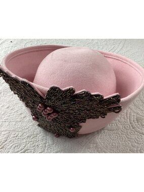 Mr. John Classic*Excello Vintage Pink Bollman Wool Hat* Bugle Beads*1950s Style